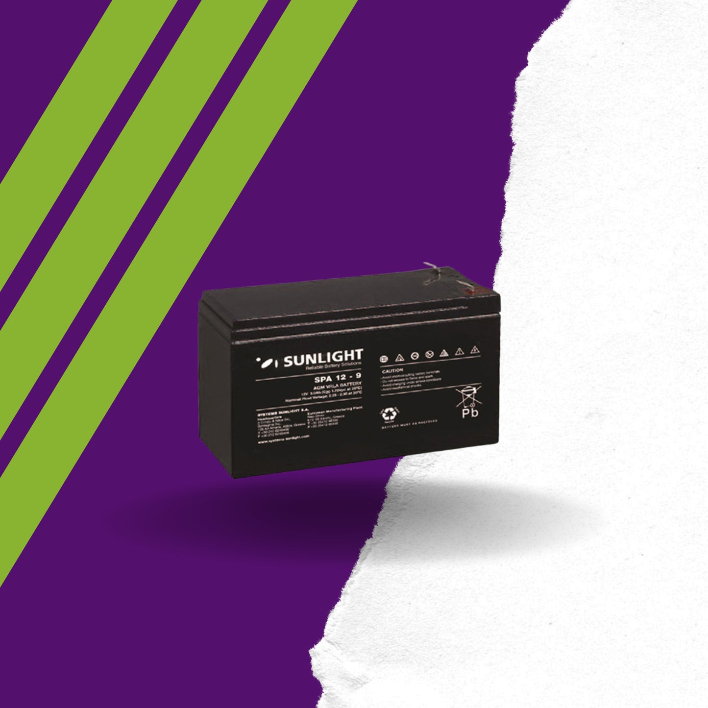 SUNLIGHT SPA 12V-9AH Επαναφορτιζόμενη Μπαταρία Μολύβδου Κλειστού Τύπου