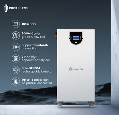 ΜΠΑΤΑΡΙΑ 16,08kWh LiFePO4 τοίχου/δαπέδου CHISAGE 51,2V 314Ah EVE Cells CN BMS 6000 Cycles